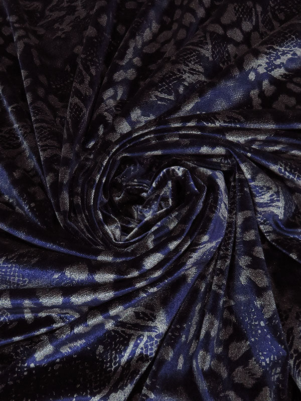 Blueberry/Aluminum Polyester/Spandex Abstract Animal Metallic Print Stretch Velvet Knit 56W