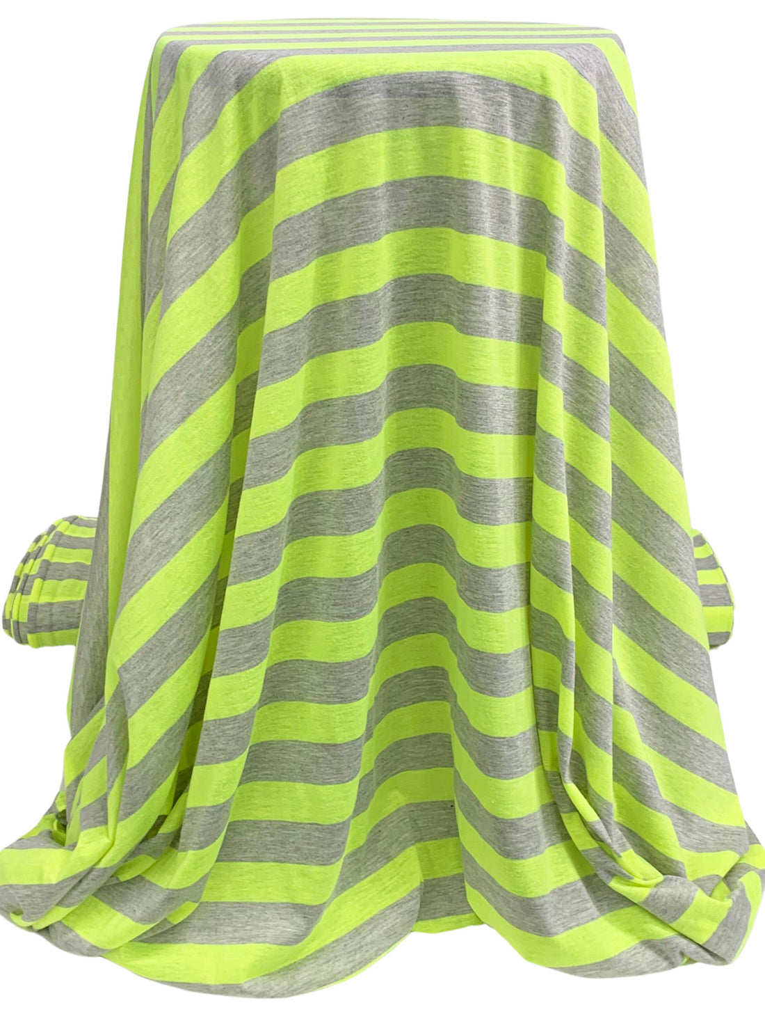 Bright Lime/Heathered Gray 100% Polyester Horizontal Stripe Tissue Jersey Knit 59W