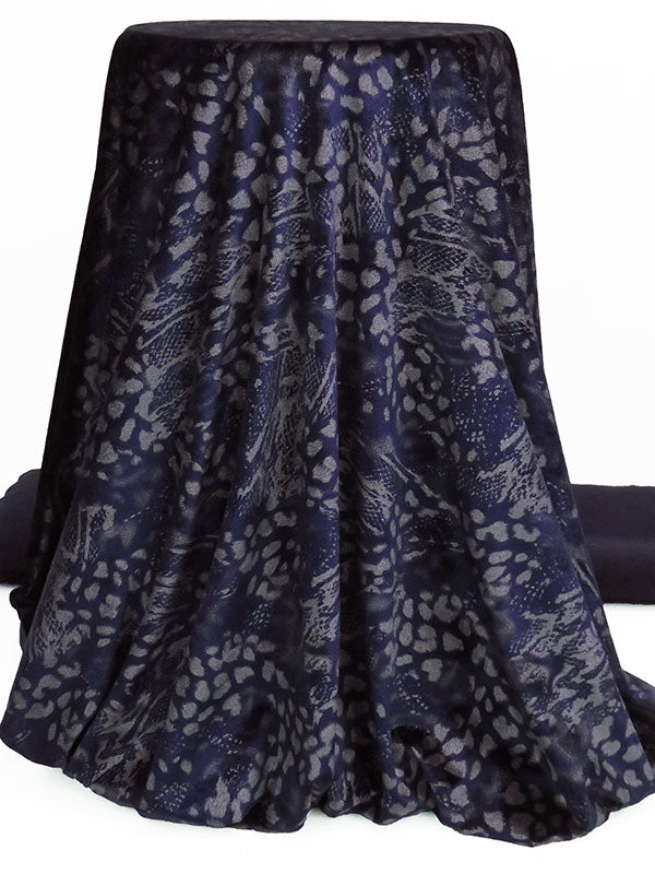 Blueberry/Aluminum Polyester/Spandex Abstract Animal Metallic Print Stretch Velvet Knit 56W