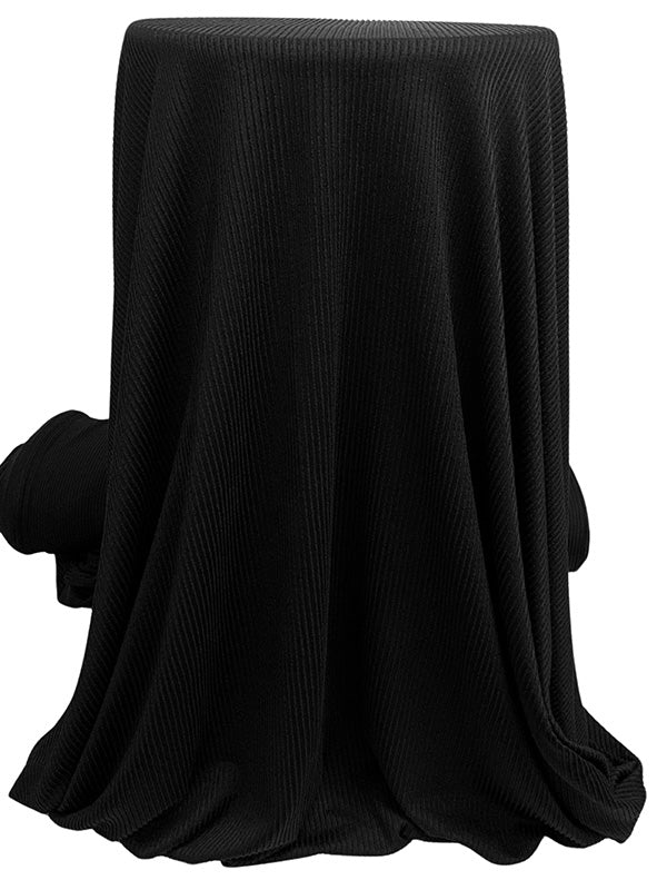 Black Polyester/Rayon/Spandex Vertical Raised Rib Knit 52W