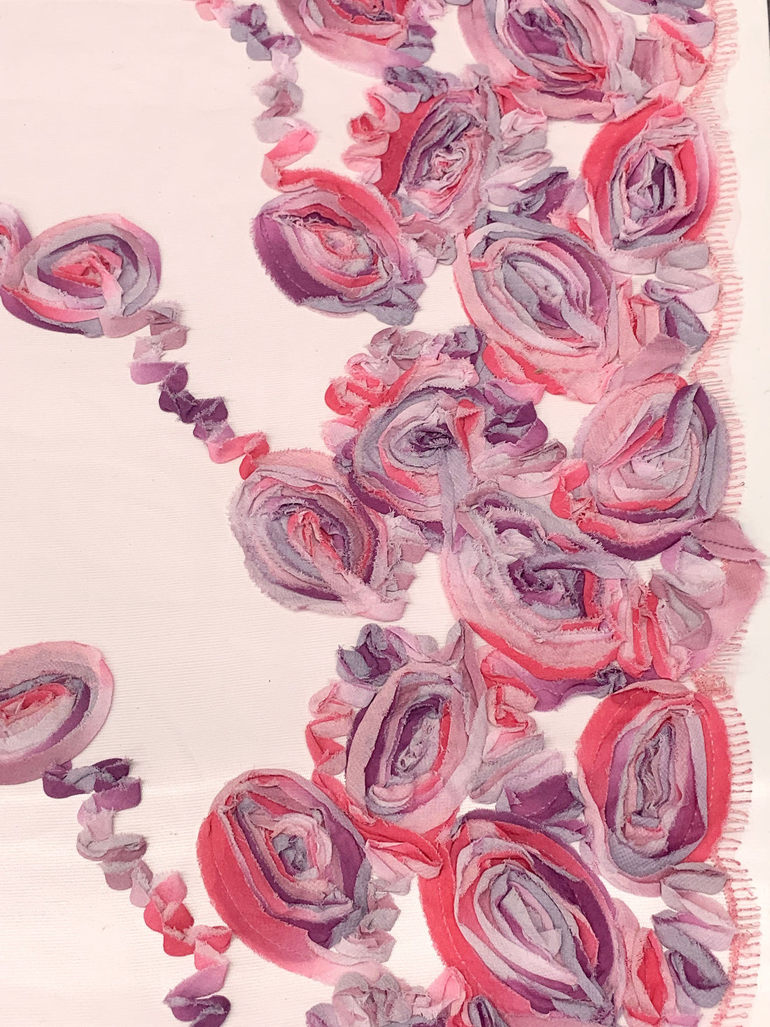 Old Rose Pink/Sugar Plum/Multi 100% Nylon Double Scalloped Border Embellished Floral Netting 50W