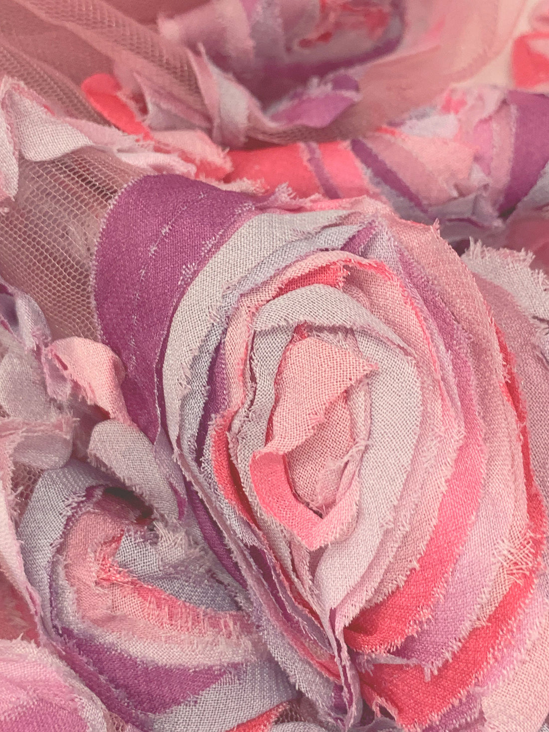 Old Rose Pink/Sugar Plum/Multi 100% Nylon Double Scalloped Border Embellished Floral Netting 50W