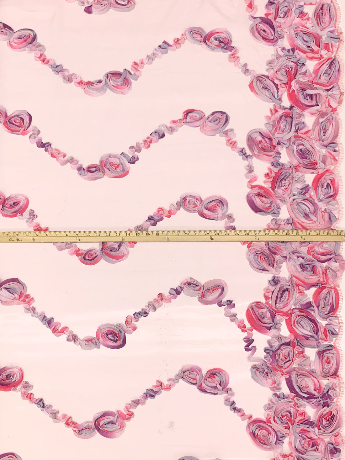 Old Rose Pink/Sugar Plum/Multi 100% Nylon Double Scalloped Border Embellished Floral Netting 50W