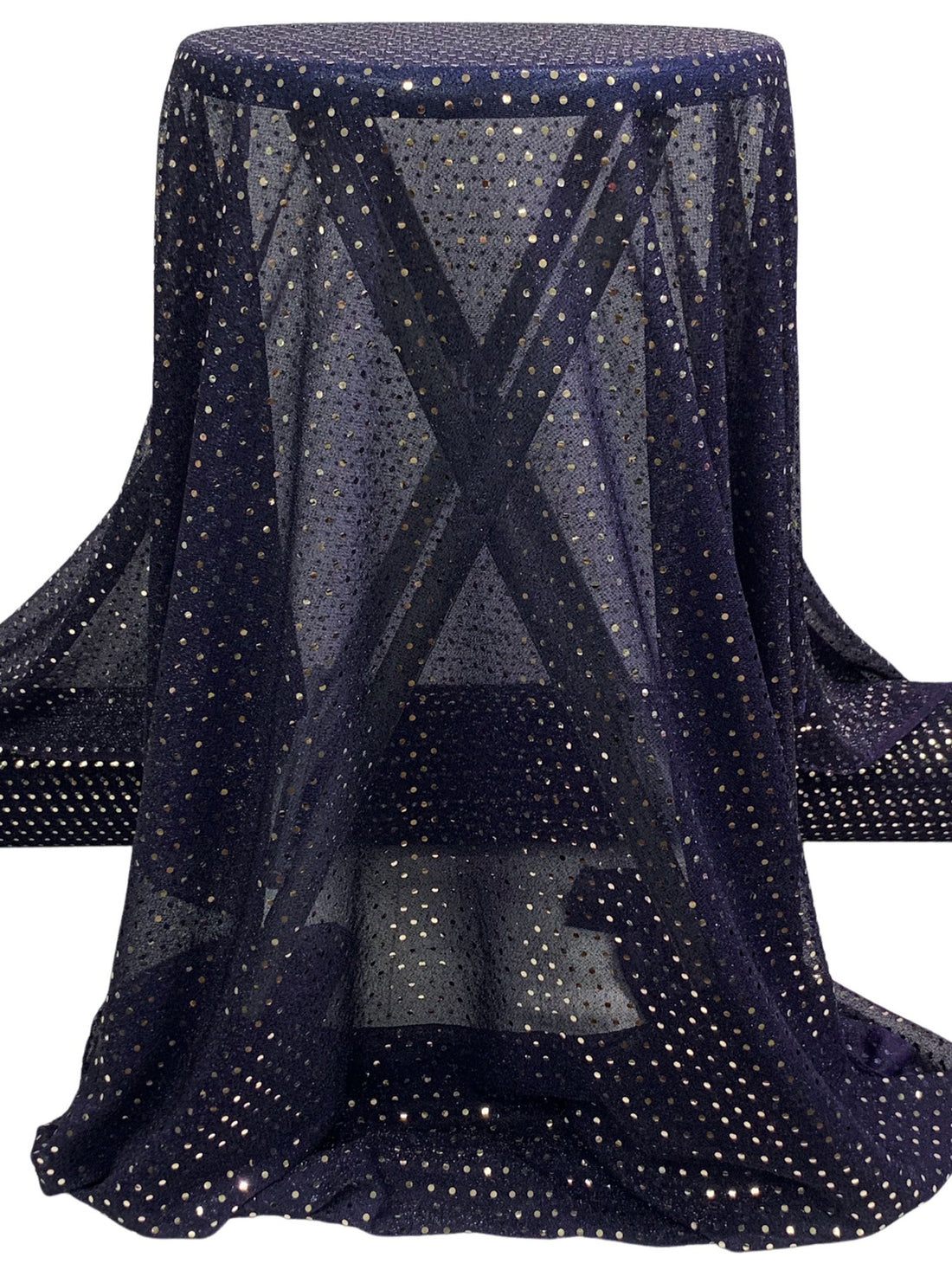 Dark Navy/Muted Gold Nylon/Metallic Fused Sequins Sheer Knit 40W