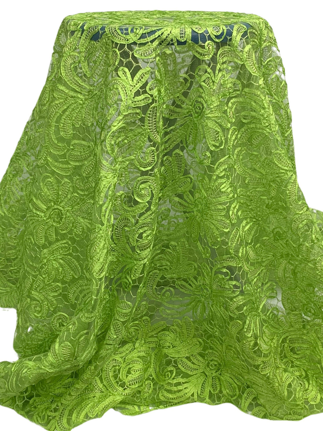 Lime Burst 100% Nylon Double Scalloped Border Embellished Floral Netting 49W