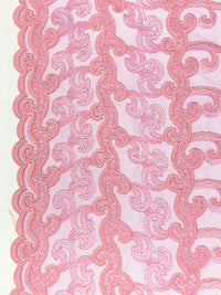 Old Mauve/Salmon Rose 100% Nylon Double Scalloped Border Embellished Horizontal Paisley Netting 52W