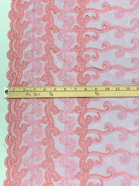 Old Mauve/Salmon Rose 100% Nylon Double Scalloped Border Embellished Horizontal Paisley Netting 52W
