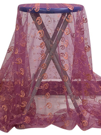 Old Mauve/Salmon Rose 100% Nylon Double Scalloped Border Embellished Horizontal Paisley Netting 52W