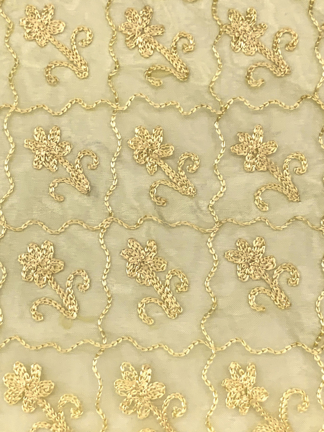 Flax 100% Polyester Wavy Grid Floral Embroidered Organza 43W