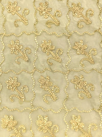 Flax 100% Polyester Wavy Grid Floral Embroidered Organza 43W