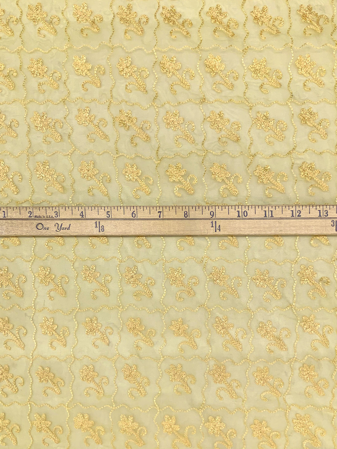 Flax 100% Polyester Wavy Grid Floral Embroidered Organza 43W