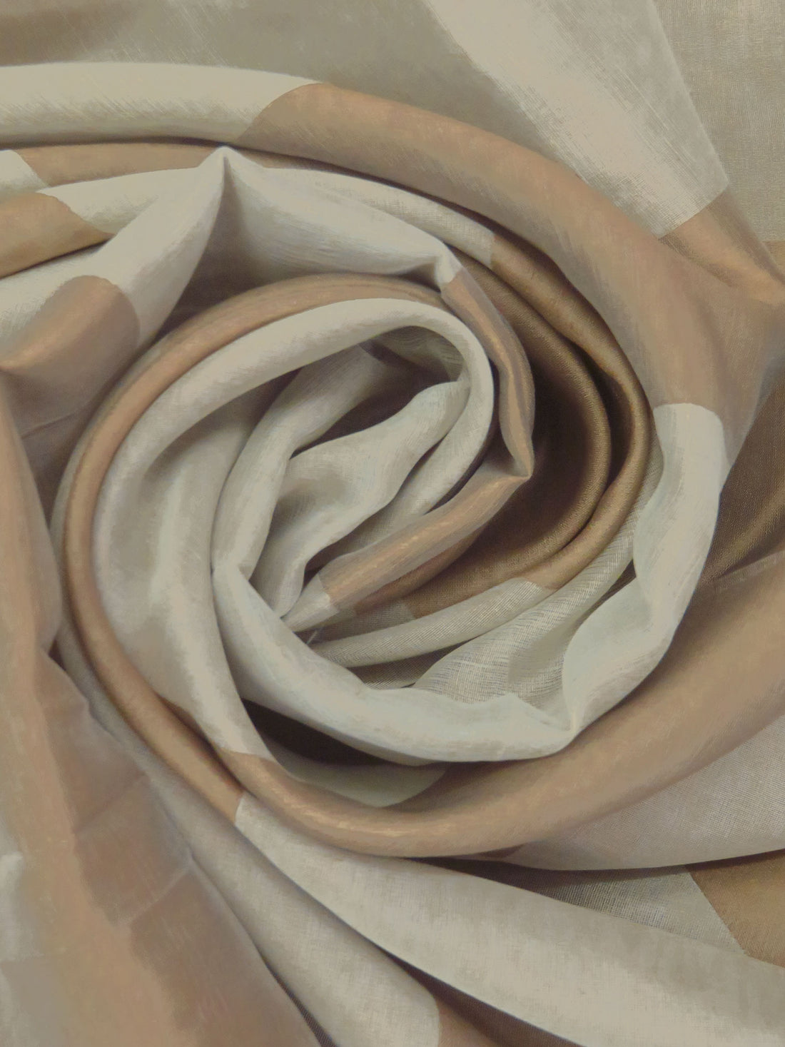 Dark Vanilla/Pale Brown 100% Silk Geometric Weave Novelty Organza-Like Woven 55W