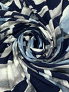 Pewter Blue/Navy Blue/Pale Gray/White Polyester/Lycra Puff Accent On Abstract Wisp Print ITY Knit 58W