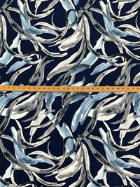 Pewter Blue/Navy Blue/Pale Gray/White Polyester/Lycra Puff Accent On Abstract Wisp Print ITY Knit 58W