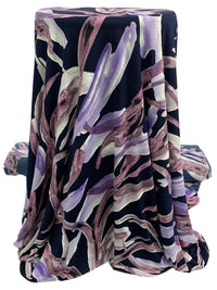 Glossy Grape/Mauve Taupe/Navy Blue/White Polyester/Lycra Puff Accent On Abstract Wisp Print ITY Knit 58W