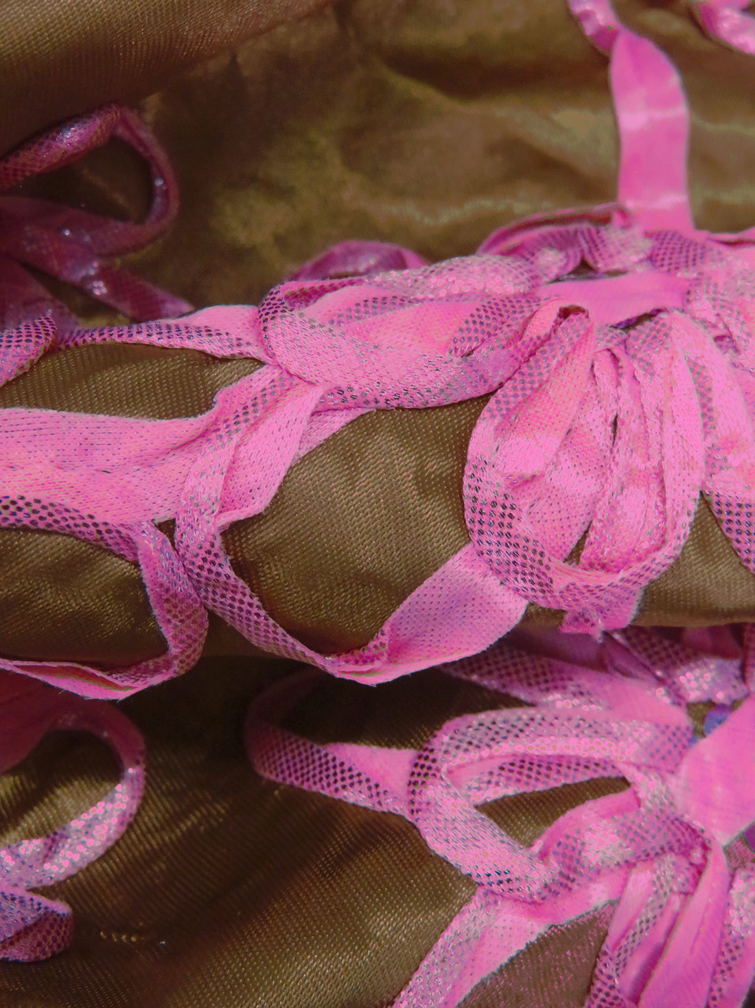 Dark Golden Brown/French Pink 100% Polyester Embellished Floral Rosette Satin with Sequins 53W