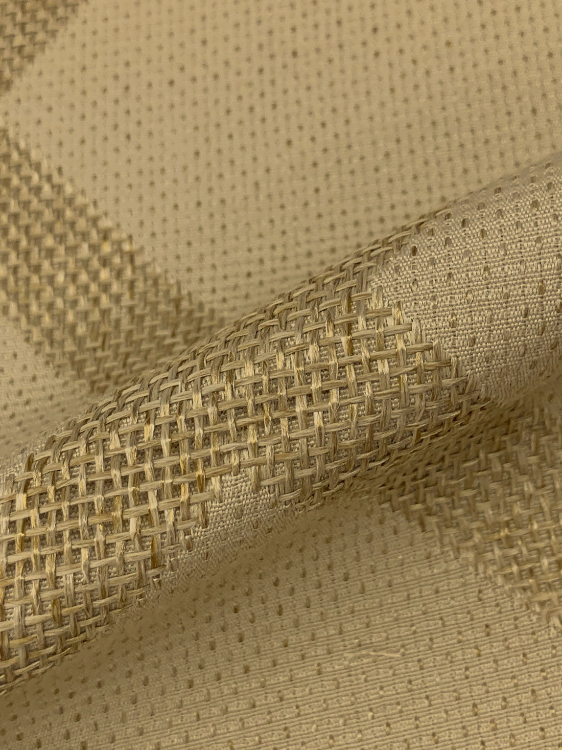 Tan/Shadow Brown 100% Nylon Large Crosshatch Design Jacquard Burlap Woven 57W