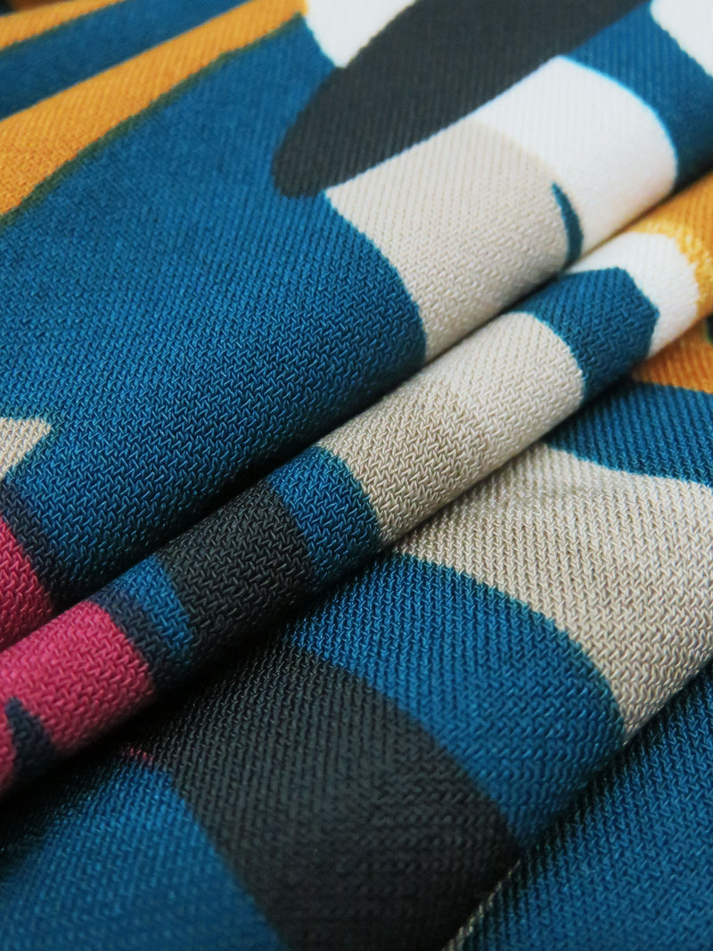 Peacock Blue/Mulberry/Dijon Mustard/Multi Polyester/Lycra Abstract Crosshatch Brushstroke Print ITY Knit 58W