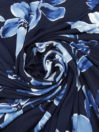 Dark Navy/Slate Blue/Ghost White Polyester/Lycra Floral Print ITY Knit 58W