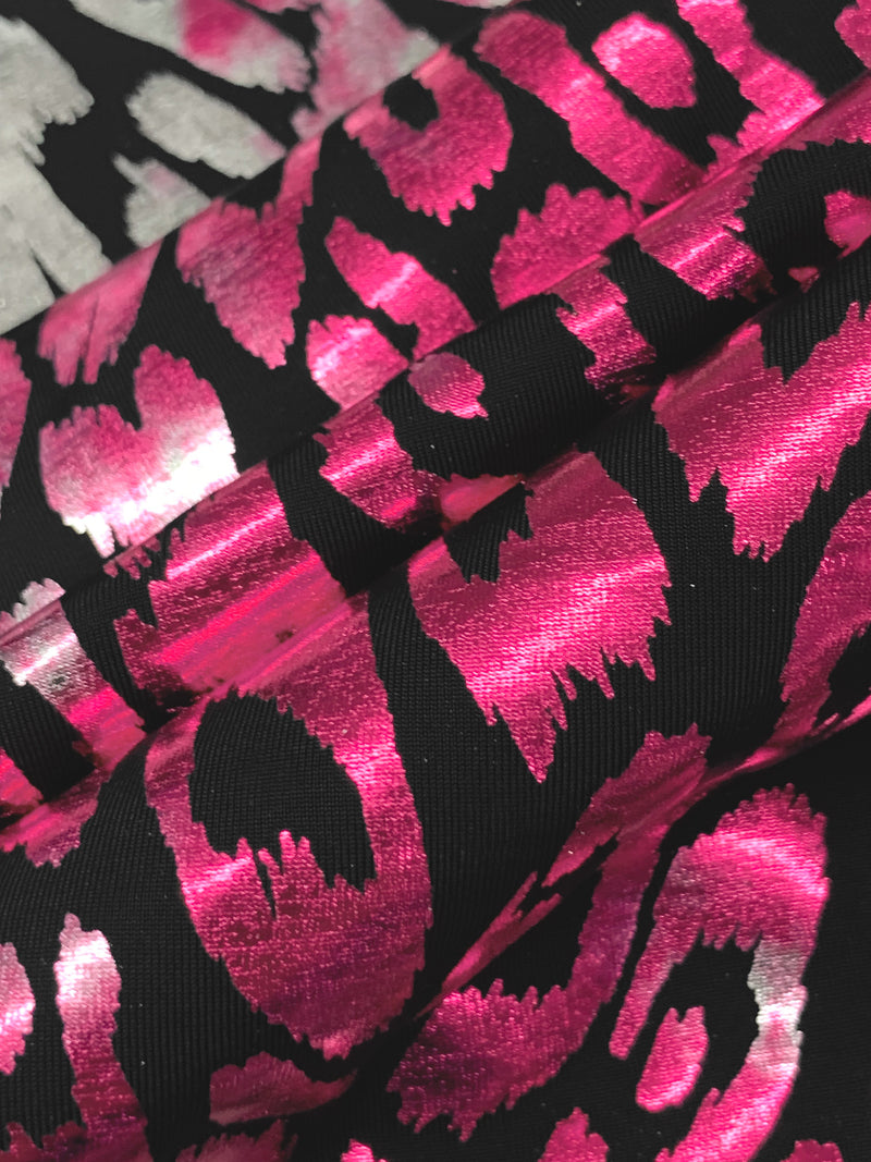 Brink Pink/Silver/Black Polyester/Spandex Animal Foil Print Activewear Knit - Elite Sportswear - 56W