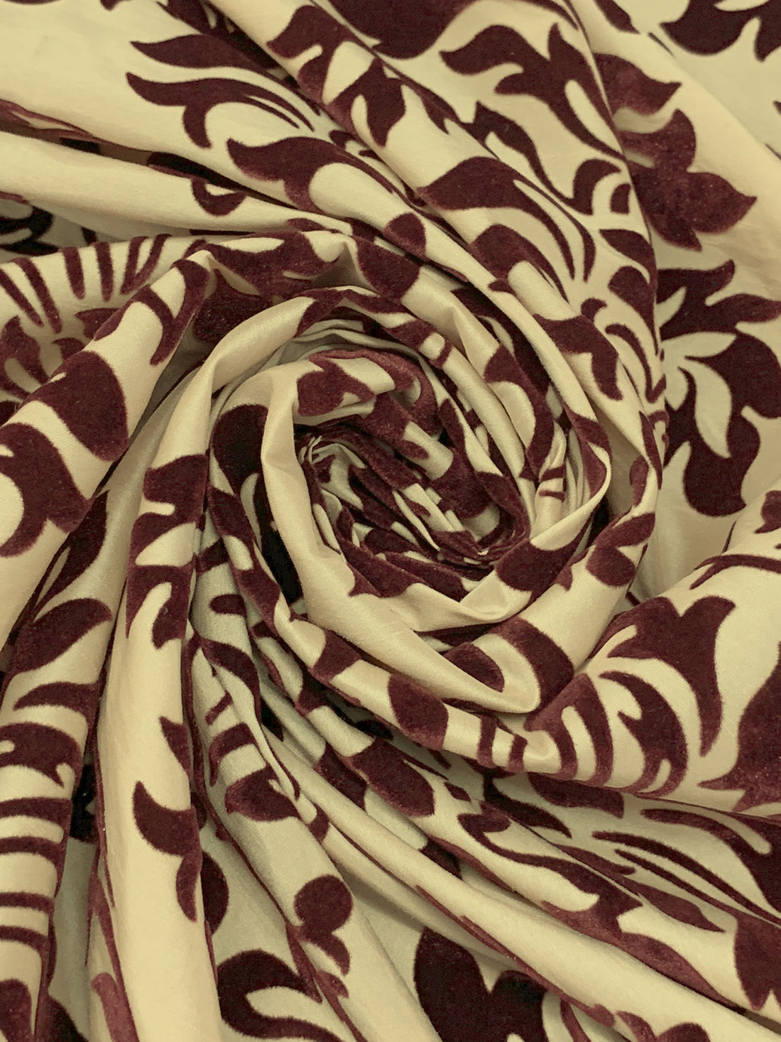 Tan/Dark Espresso 100% Polyester Flocked Damask Design Taffeta 56W