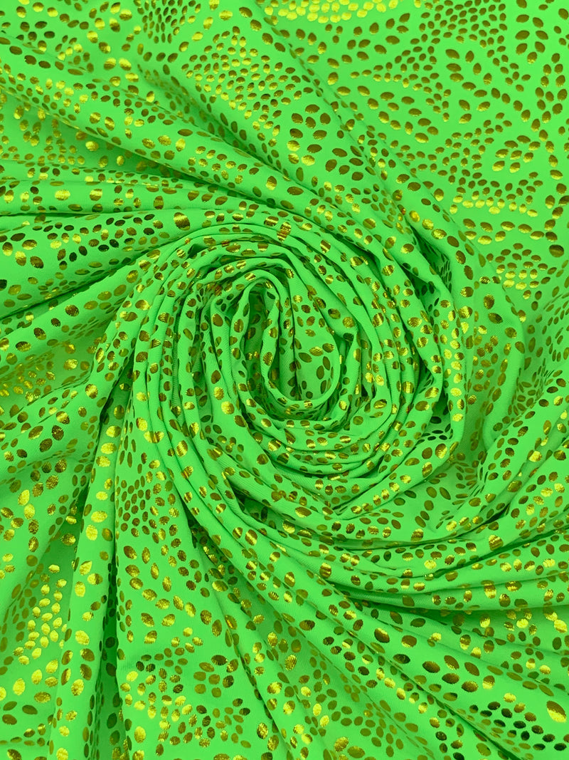 Vibrant Lemon Lime/Gold Polyester/Spandex Abstract Mini Petal Floral Burst Foil Print Activewear Knit - Elite Sportswear - 56W