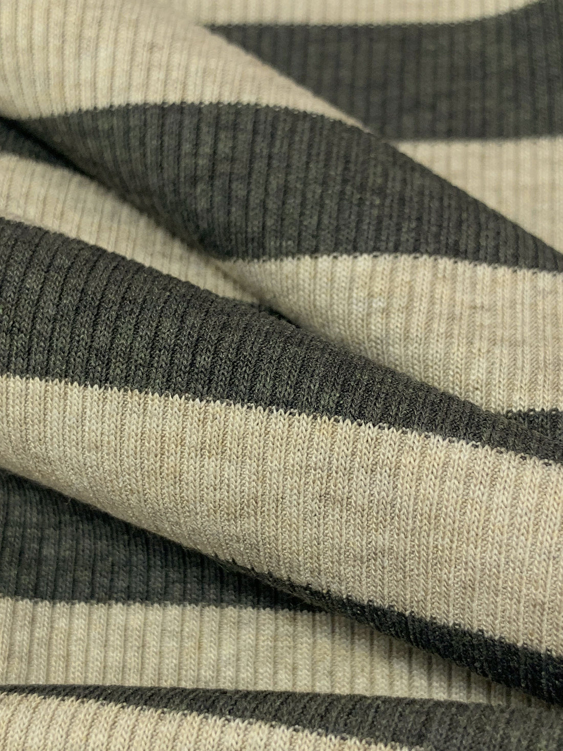 Beige/Charcoal Rayon/Lycra Horizontal Stripe Rib Knit 60W