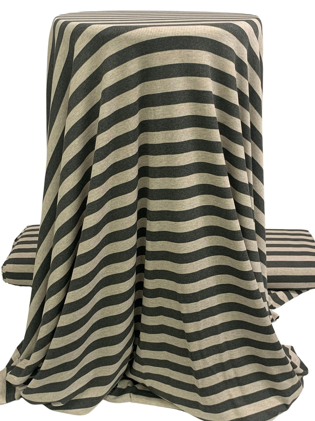 Beige/Charcoal Rayon/Lycra Horizontal Stripe Rib Knit 60W