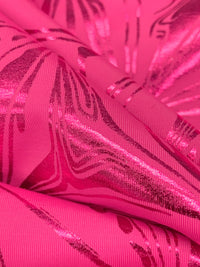 French Rose Pink Polyester/Spandex Abstract Burst Foil Print Activewear Knit - Elite Sportswear - 56W