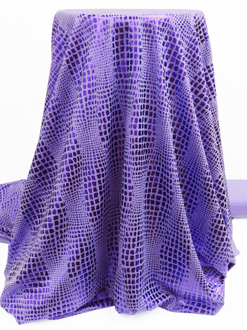 Lavender/Royal Purple Polyester/Spandex Alligator-Look Foil Print Activewear Knit - Elite Sportswear - 56W