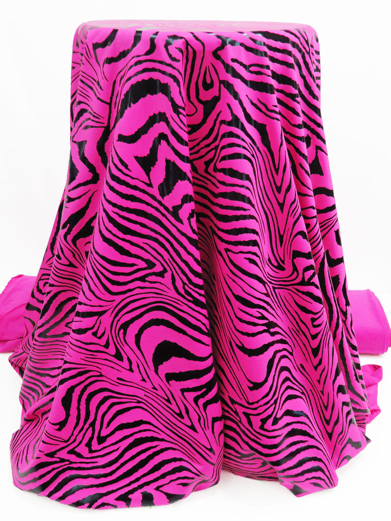 Hot Fandango Pink/Black Polyester/Spandex Animal Foil Print Activewear Knit - Elite Sportswear - 56W