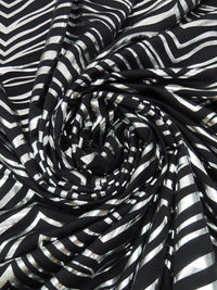 Black/Silver Polyester/Spandex Abstract Irregular Chevron Foil Print Activewear Knit - Elite Sportswear - 56W