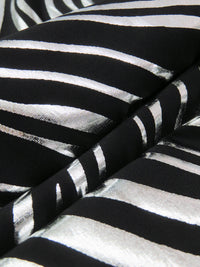 Black/Silver Polyester/Spandex Abstract Irregular Chevron Foil Print Activewear Knit - Elite Sportswear - 56W