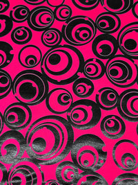 Vivid Raspberry Pink/Black Polyester/Spandex Abstract Circles Foil Print Activewear Knit - Elite Sportswear - 56W