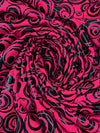 Vivid Raspberry Pink/Black Polyester/Spandex Abstract Circles Foil Print Activewear Knit - Elite Sportswear - 56W