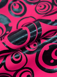 Vivid Raspberry Pink/Black Polyester/Spandex Abstract Circles Foil Print Activewear Knit - Elite Sportswear - 56W