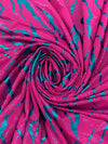 Deep Cerise/Electric Cyan Azure Polyester/Spandex Dotted Cracks Foil Print Activewear Knit - Elite Sportswear - 56W