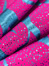 Deep Cerise/Electric Cyan Azure Polyester/Spandex Dotted Cracks Foil Print Activewear Knit - Elite Sportswear - 56W