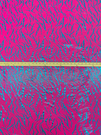 Deep Cerise/Electric Cyan Azure Polyester/Spandex Dotted Cracks Foil Print Activewear Knit - Elite Sportswear - 56W