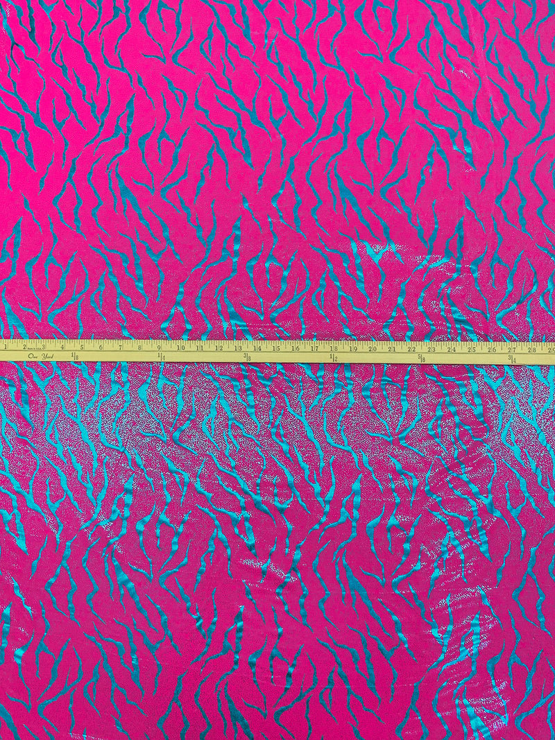 Deep Cerise/Electric Cyan Azure Polyester/Spandex Dotted Cracks Foil Print Activewear Knit - Elite Sportswear - 56W