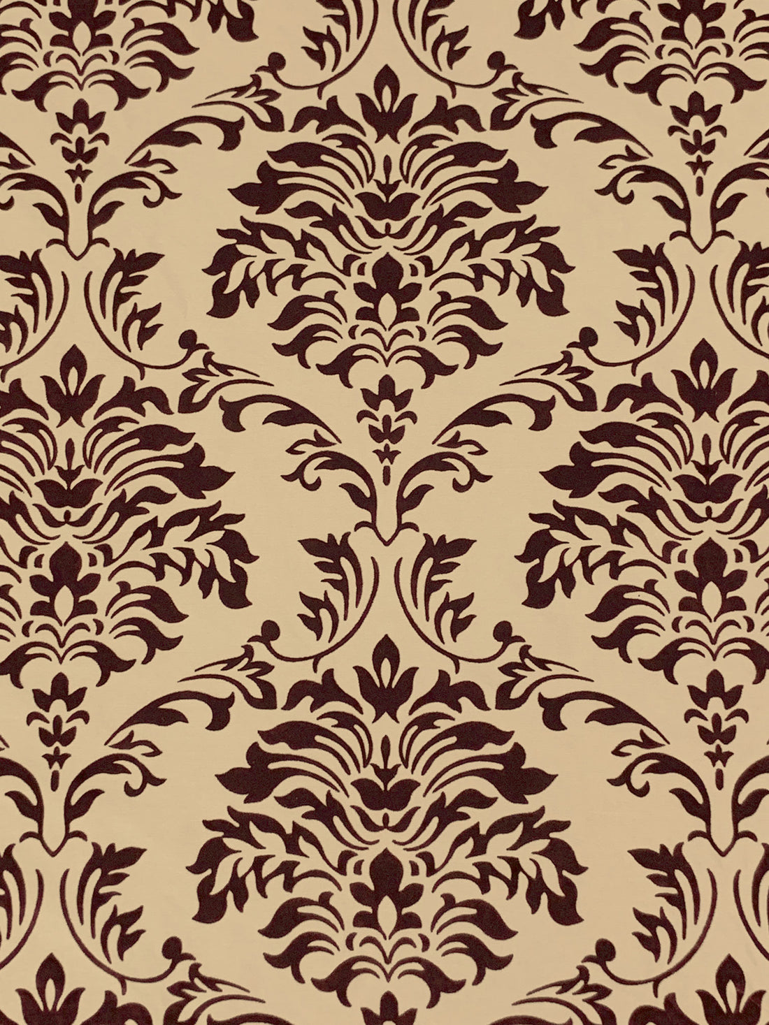 Tan/Dark Espresso 100% Polyester Flocked Damask Design Taffeta 56W