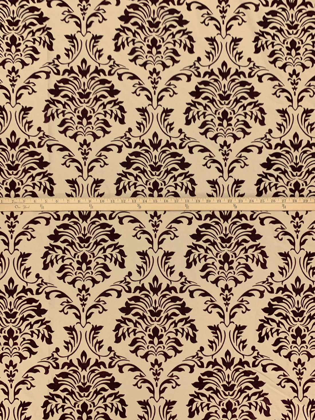Tan/Dark Espresso 100% Polyester Flocked Damask Design Taffeta 56W