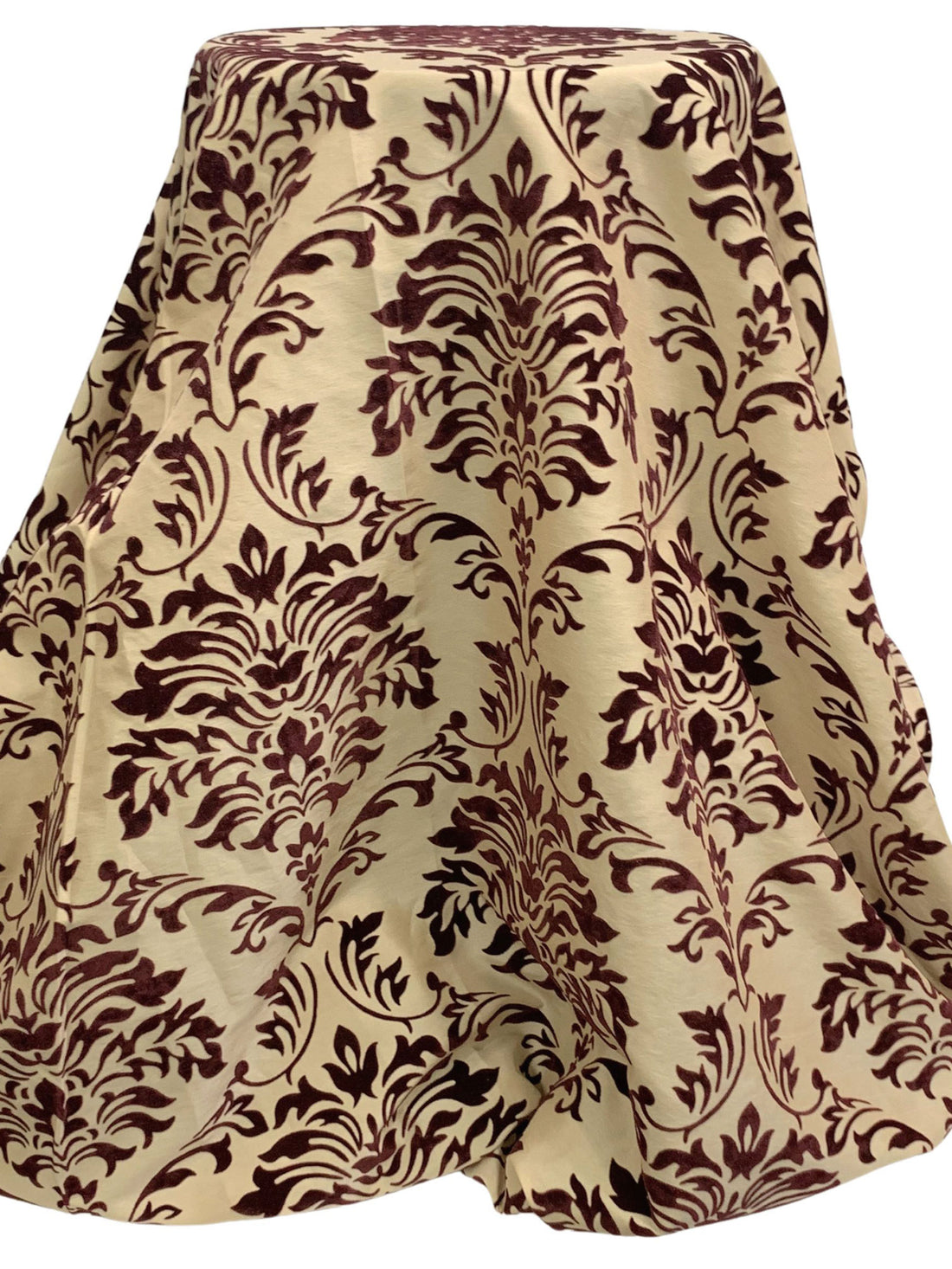 Tan/Dark Espresso 100% Polyester Flocked Damask Design Taffeta 56W