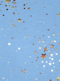 Cornflower/Silver/Gold Polyester/Lycra Star Cluster Foil Print On French Terry Knit 60W