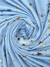 Cornflower/Silver/Gold Polyester/Lycra Star Cluster Foil Print On French Terry Knit 60W