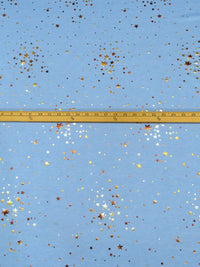 Cornflower/Silver/Gold Polyester/Lycra Star Cluster Foil Print On French Terry Knit 60W