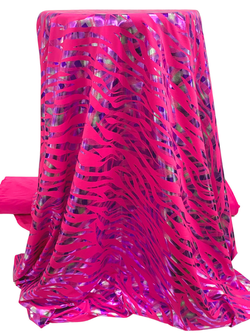 Electric Pink/Deep Fuchsia/Imperial Purple Polyester/Spandex Animal Foil Print Activewear Knit - Elite Sportswear - 56W