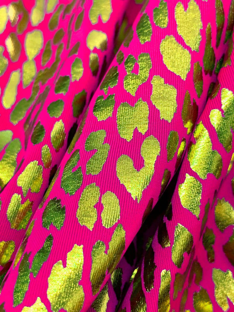 Bright Gold/Vivid Cerise Pink Polyester/Spandex Animal Foil Print Activewear Knit - Elite Sportswear - 56W