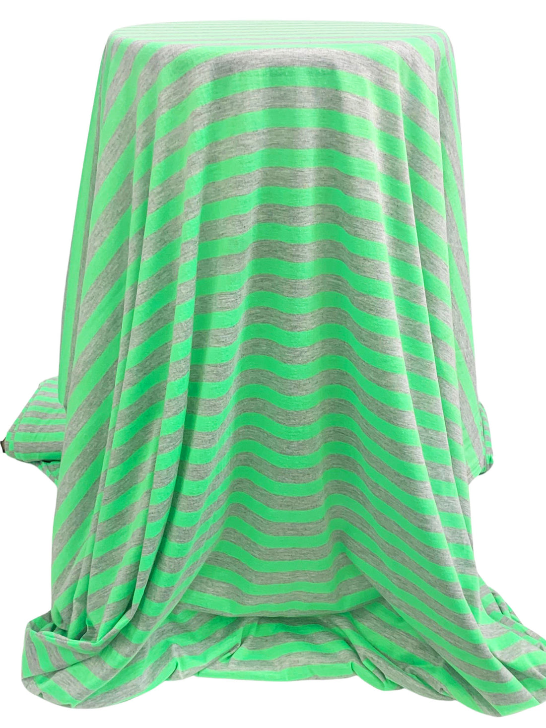 Bright Light Green/Heathered Light Gray Polyester/Lycra Horizontal Stripe Jersey Knit 56W