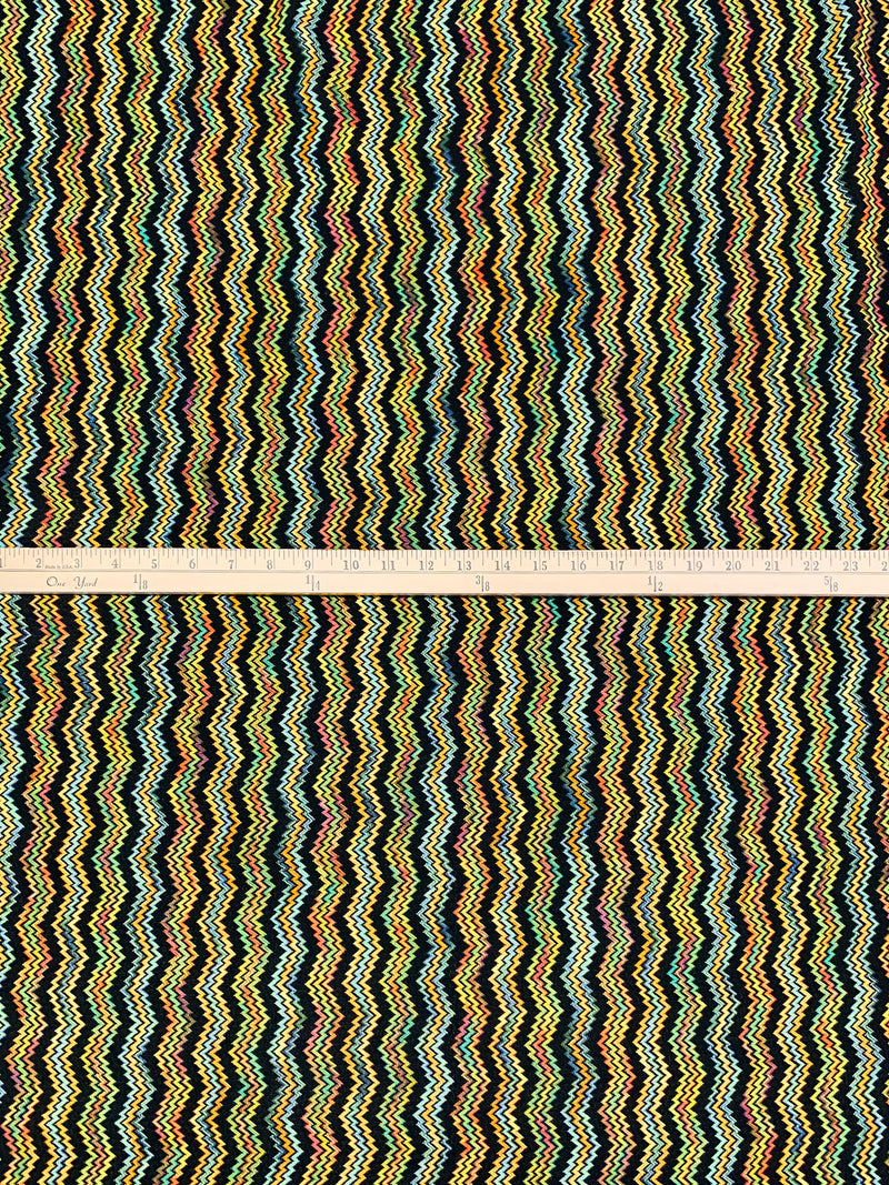 Moonstone Blue/Straw/Mandarin/Multi 100% Polyester Vertical Variegated Zig Zag Design Crinkle Sheer Knit - NY Designer - 68W